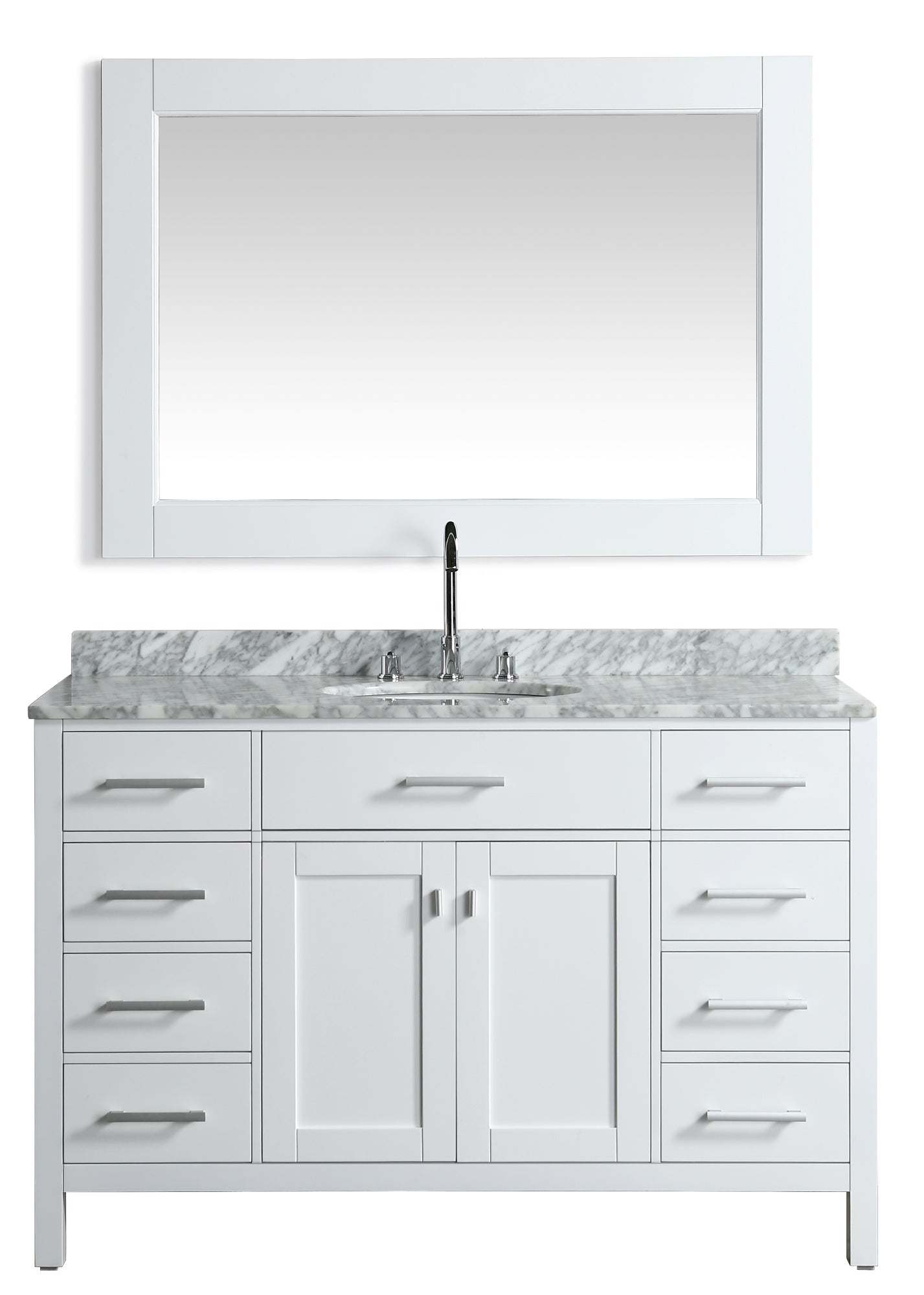 London 54" Single Sink Vanity in White with Marble Vanity Top with Matching Mirror