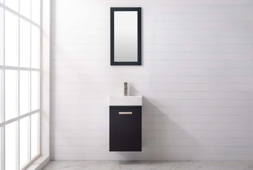 Stella 16.5" Single Sink Vanity with Porcelain Top - Design Element Bath Kitchen - Bathroom Vanity - Navy with Satin Gold Hardware