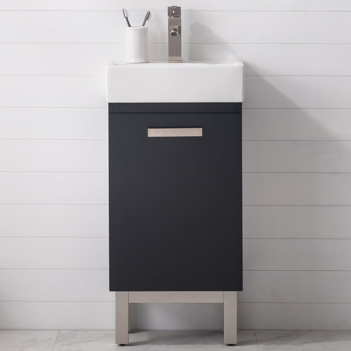 Stella 16.5" Single Sink Vanity with Porcelain Top - Design Element Bath Kitchen - Bathroom Vanity - Espresso with Silver Satin Hardware