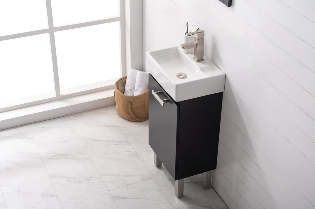 Stella 16.5" Single Sink Vanity with Porcelain Top - Design Element Bath Kitchen - Bathroom Vanity - Navy with Satin Gold Hardware