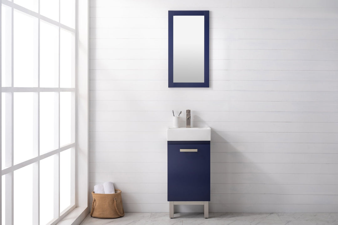 Stella 16.5" Single Sink Vanity with Porcelain Top - Design Element Bath Kitchen - Bathroom Vanity - Navy with Satin Gold Hardware
