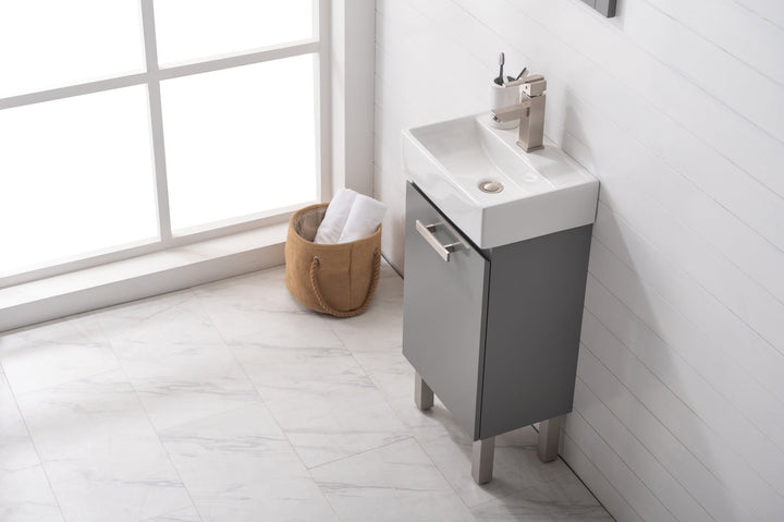 Stella 16.5" Single Sink Vanity with Porcelain Top - Design Element Bath Kitchen - Bathroom Vanity - Navy with Satin Gold Hardware