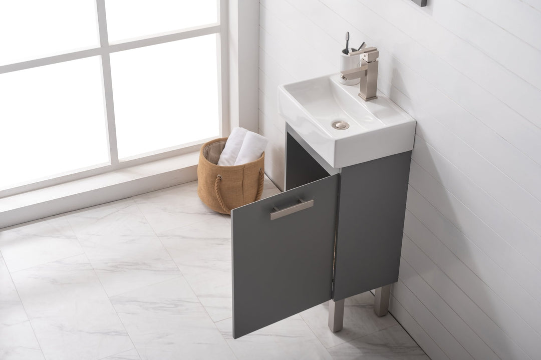 Stella 16.5" Single Sink Vanity with Porcelain Top - Design Element Bath Kitchen - Bathroom Vanity - Navy with Satin Gold Hardware