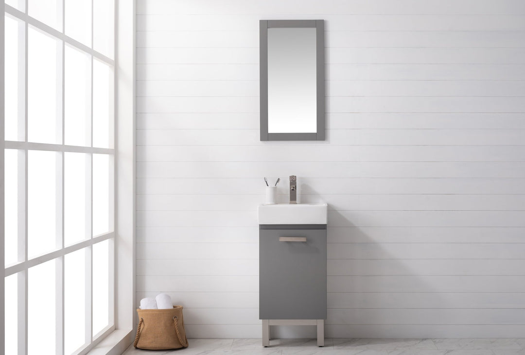 Stella 16.5" Single Sink Vanity with Porcelain Top - Design Element Bath Kitchen - Bathroom Vanity - Navy with Satin Gold Hardware