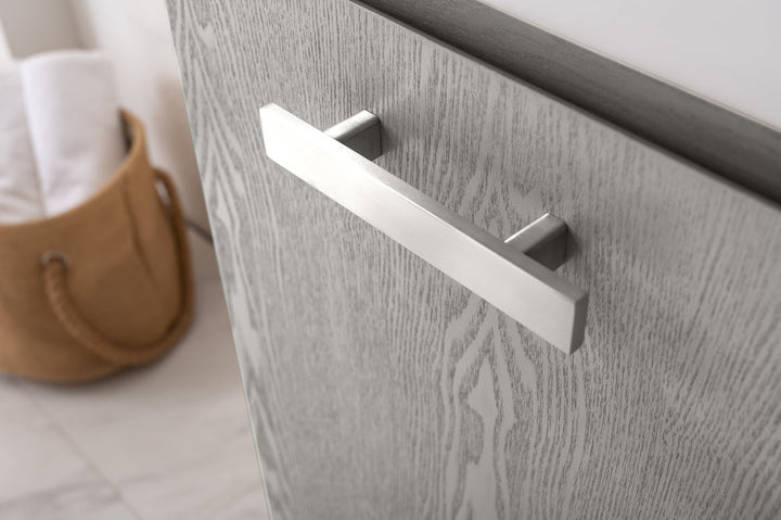 Stella 16.5" Single Sink Vanity with Porcelain Top - Design Element Bath Kitchen - Bathroom Vanity - Gray Oak with Silver Satin Hardware