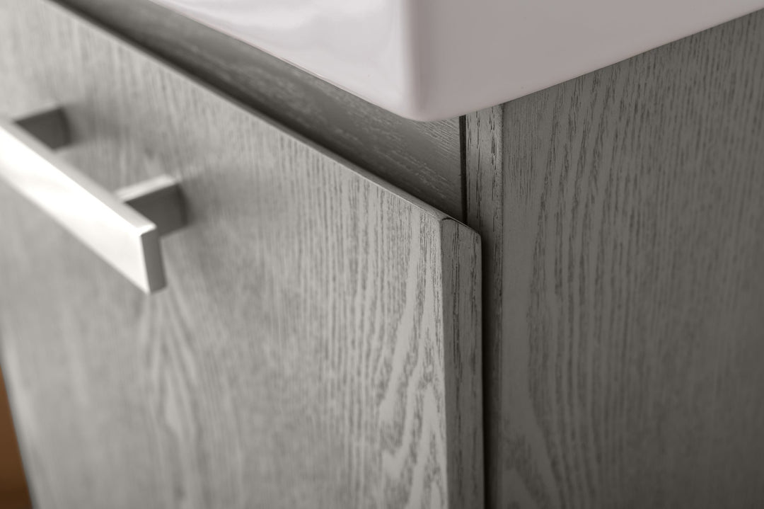 Stella 16.5" Single Sink Vanity with Porcelain Top - Design Element Bath Kitchen - Bathroom Vanity - Gray Oak with Silver Satin Hardware