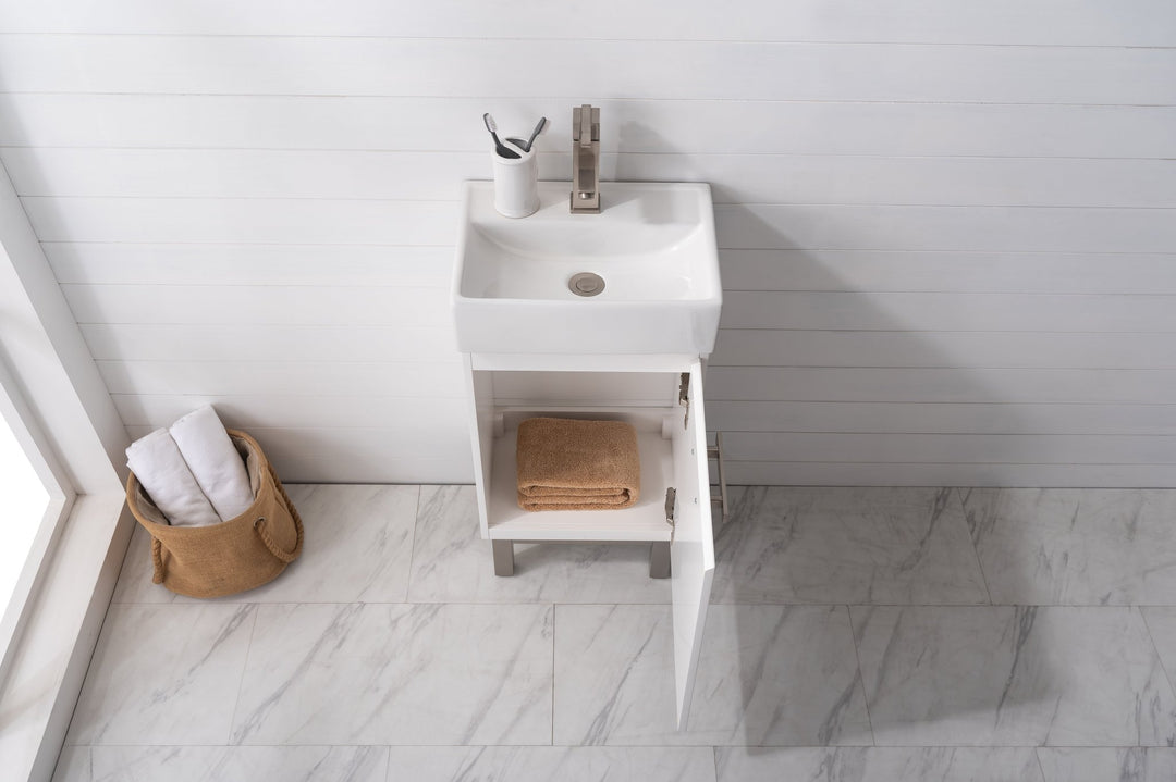 Stella 16.5" Single Sink Vanity with Porcelain Top - Design Element Bath Kitchen - Bathroom Vanity - Gray Oak with Silver Satin Hardware