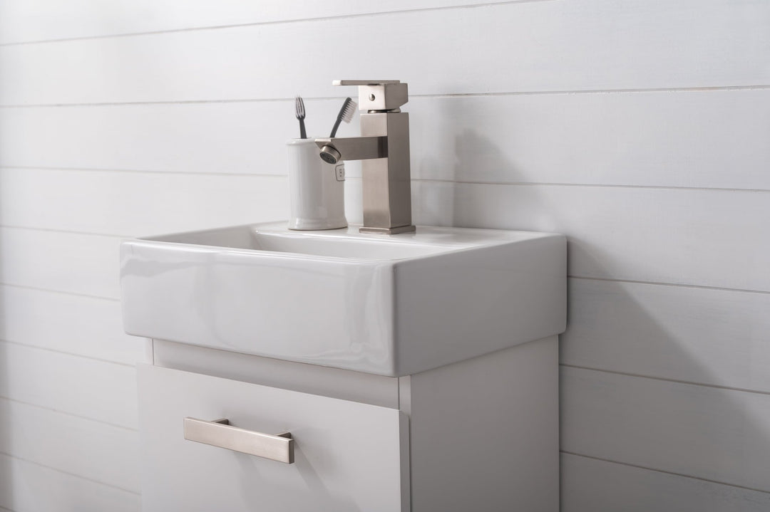 Stella 16.5" Single Sink Vanity with Porcelain Top - Design Element Bath Kitchen - Bathroom Vanity - Gray Oak with Silver Satin Hardware