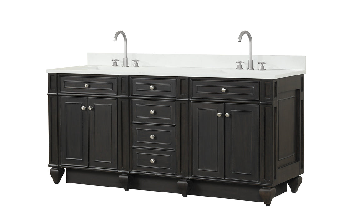 Winston 72" Double Sink Vanity with White Quartz Top - Design Element Bath Kitchen - Bathroom Vanity - Warm White