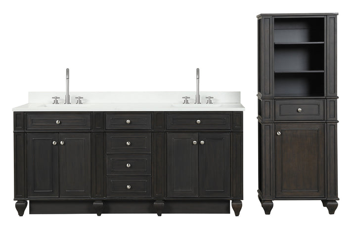 Winston 72" Double Sink Vanity with White Quartz Top - Design Element Bath Kitchen - Bathroom Vanity - Warm White