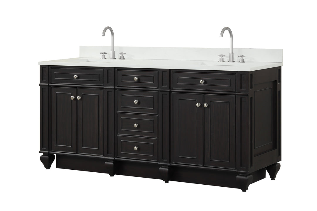 Winston 72" Double Sink Vanity with White Quartz Top - Design Element Bath Kitchen - Bathroom Vanity - Warm White