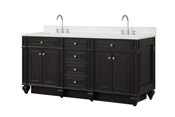 Winston 72" Double Sink Vanity with White Quartz Top - Design Element Bath Kitchen - Bathroom Vanity - Warm White