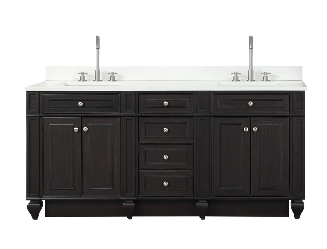 Winston 72" Double Sink Vanity with White Quartz Top - Design Element Bath Kitchen - Bathroom Vanity - Warm White
