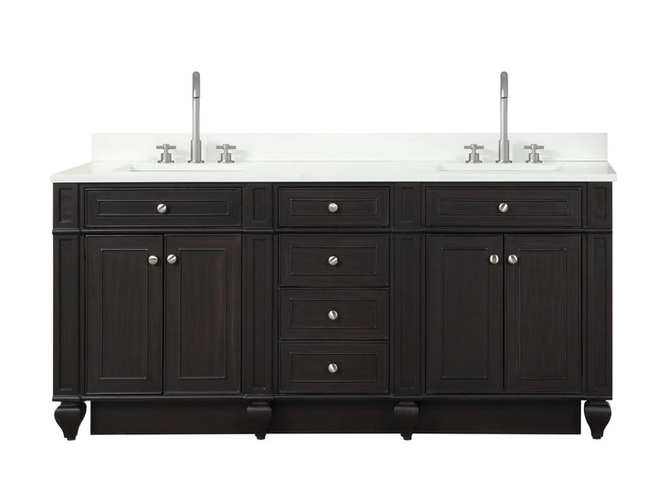 Winston 72" Double Sink Vanity with White Quartz Top - Design Element Bath Kitchen - Bathroom Vanity - Warm White