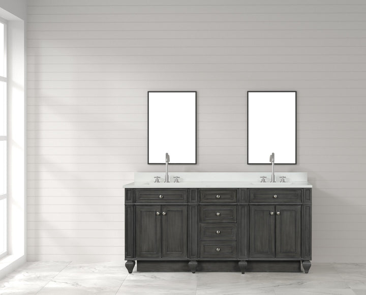 Winston 72" Double Sink Vanity with White Quartz Top - Design Element Bath Kitchen - Bathroom Vanity - Warm White