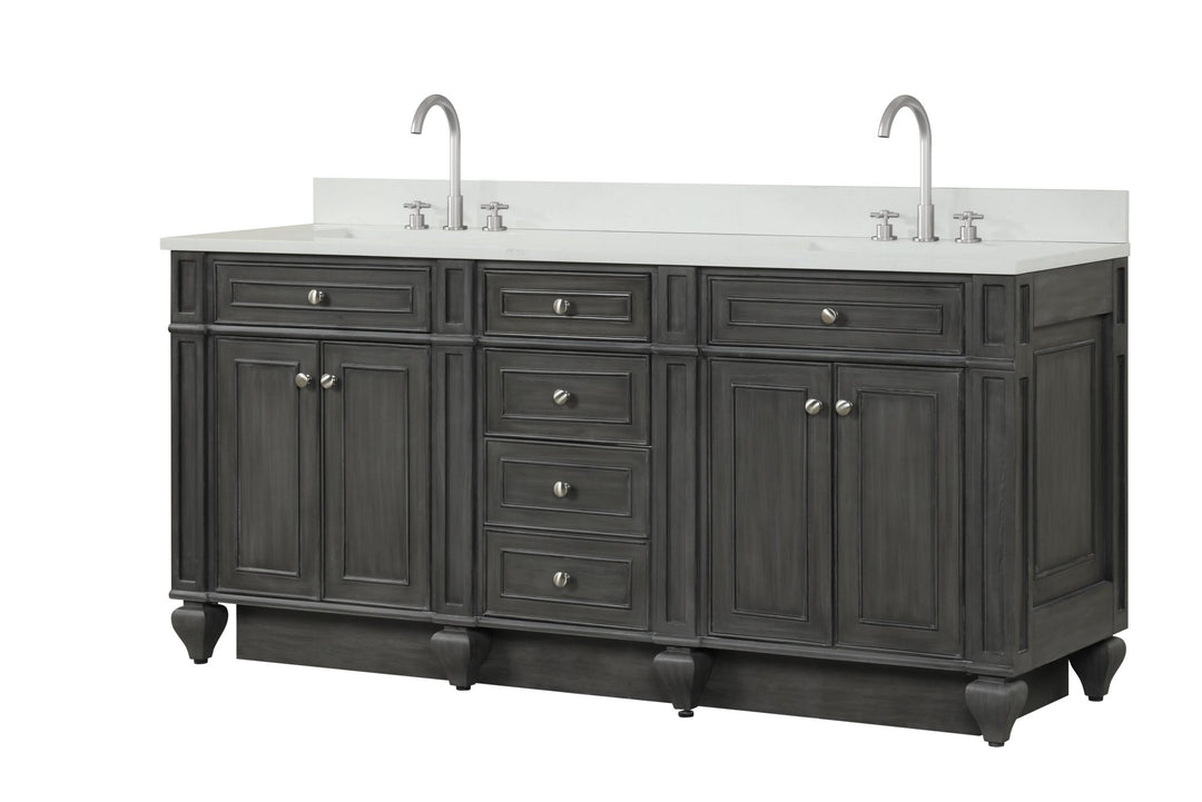 Winston 72" Double Sink Vanity with White Quartz Top - Design Element Bath Kitchen - Bathroom Vanity - Warm White