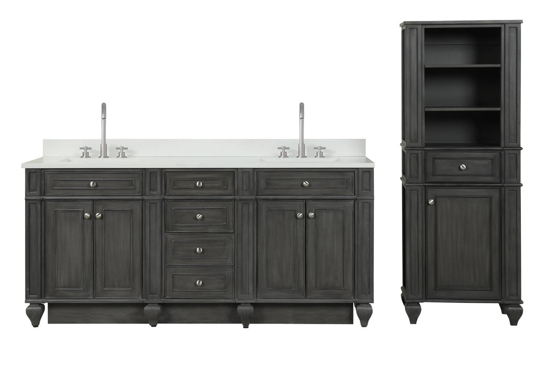 Winston 72" Double Sink Vanity with White Quartz Top - Design Element Bath Kitchen - Bathroom Vanity - Warm White