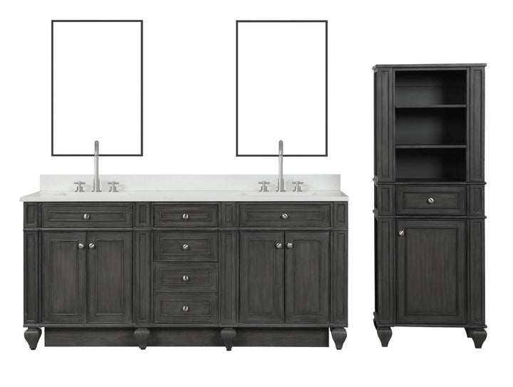Winston 72" Double Sink Vanity with White Quartz Top - Design Element Bath Kitchen - Bathroom Vanity - Warm White