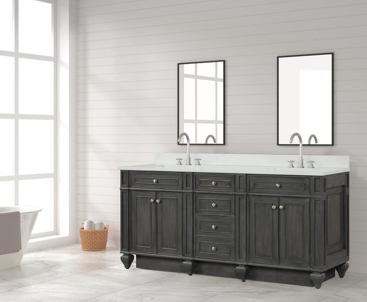 Winston 72" Double Sink Vanity with White Quartz Top - Design Element Bath Kitchen - Bathroom Vanity - Warm White