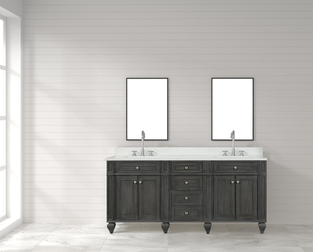 Winston 72" Double Sink Vanity with White Quartz Top - Design Element Bath Kitchen - Bathroom Vanity - Warm White