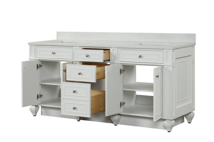 Winston 72" Double Sink Vanity with White Quartz Top - Design Element Bath Kitchen - Bathroom Vanity - Warm White