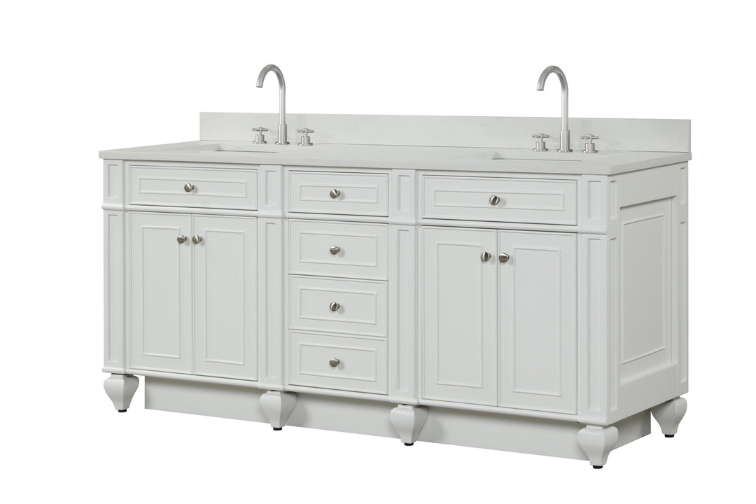 Winston 72" Double Sink Vanity with White Quartz Top - Design Element Bath Kitchen - Bathroom Vanity - Warm White