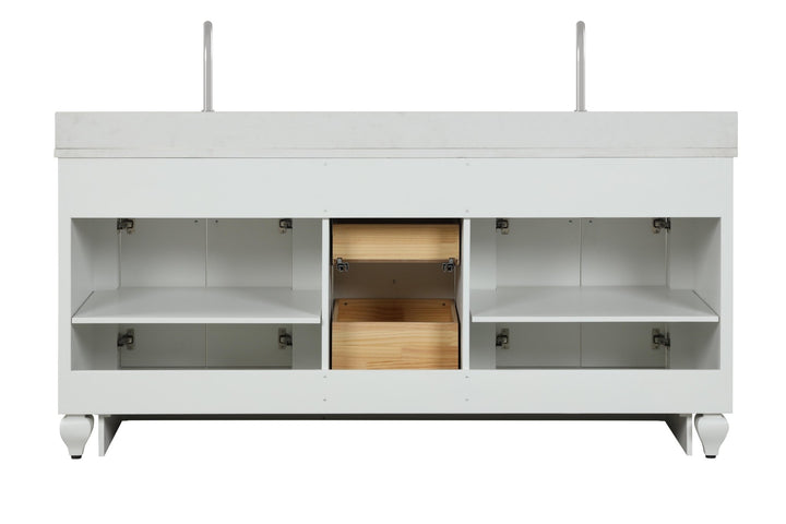 Winston 72" Double Sink Vanity with White Quartz Top - Design Element Bath Kitchen - Bathroom Vanity - Warm White