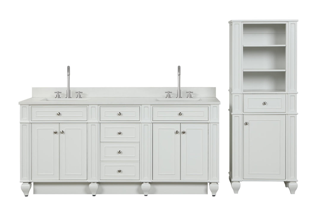 Winston 72" Double Sink Vanity with White Quartz Top - Design Element Bath Kitchen - Bathroom Vanity - Warm White