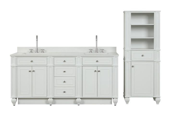 Winston 72" Double Sink Vanity with White Quartz Top - Design Element Bath Kitchen - Bathroom Vanity - Warm White
