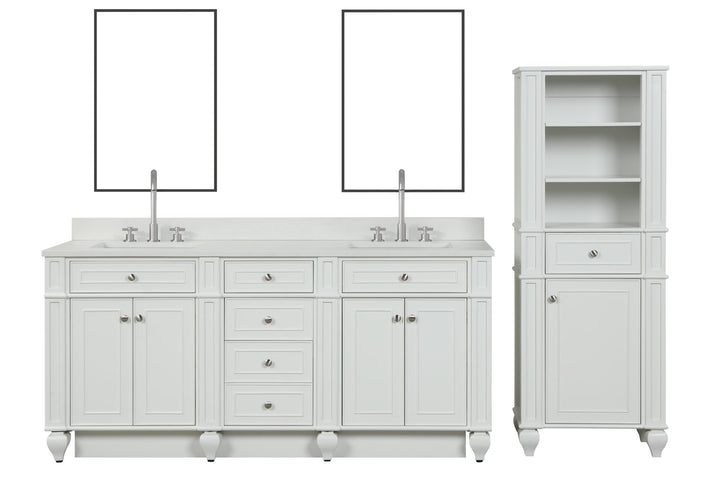 Winston 72" Double Sink Vanity with White Quartz Top - Design Element Bath Kitchen - Bathroom Vanity - Warm White