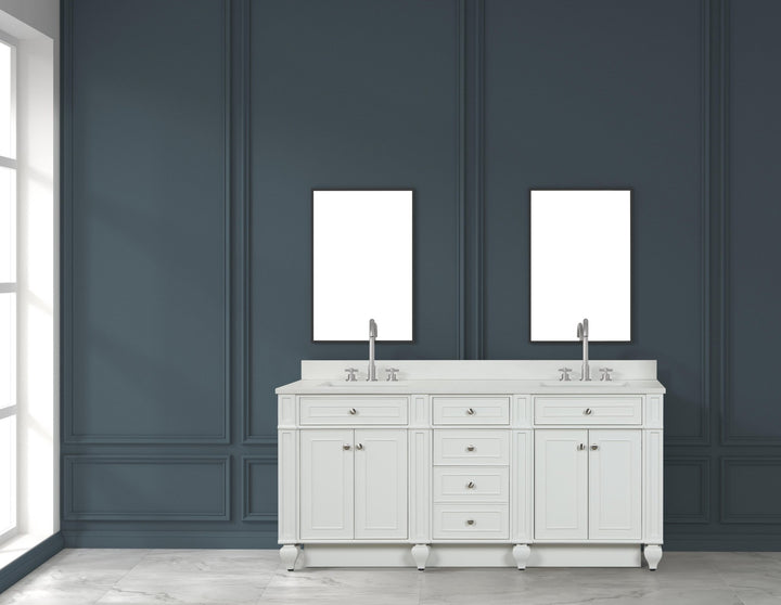 Winston 72" Double Sink Vanity with White Quartz Top - Design Element Bath Kitchen - Bathroom Vanity - Warm White