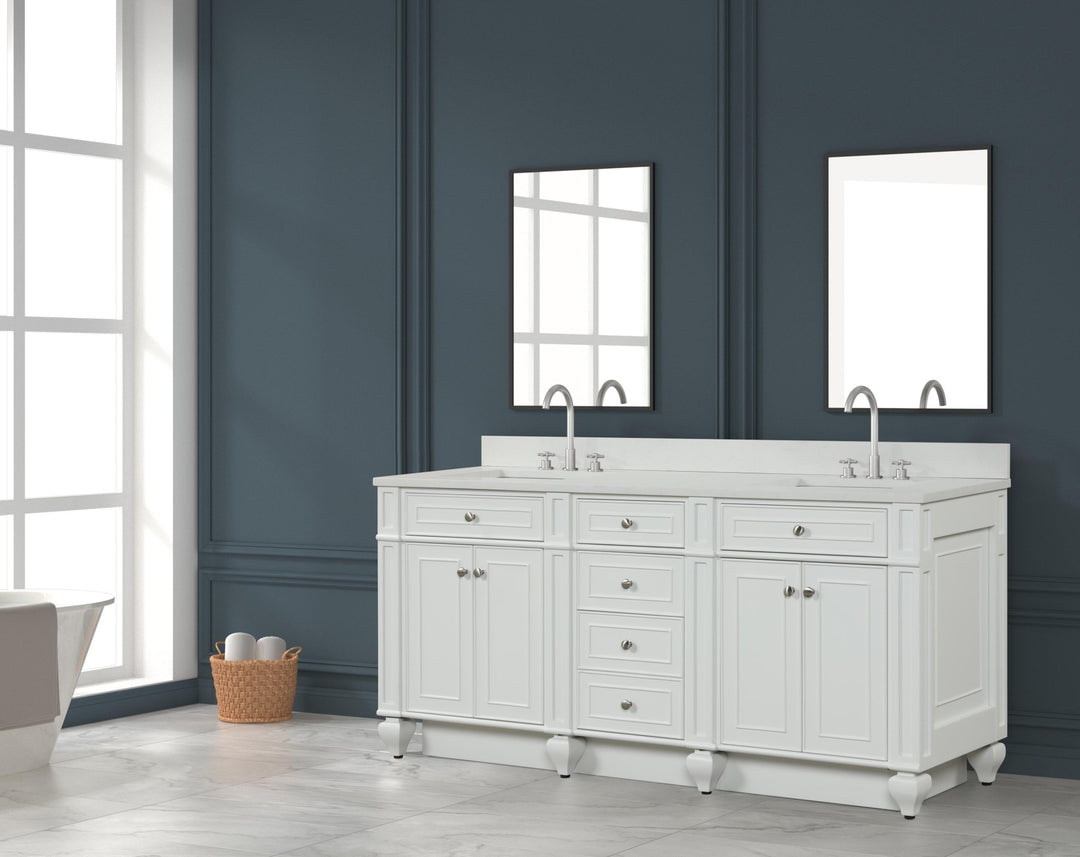 Winston 72" Double Sink Vanity with White Quartz Top - Design Element Bath Kitchen - Bathroom Vanity - Warm White